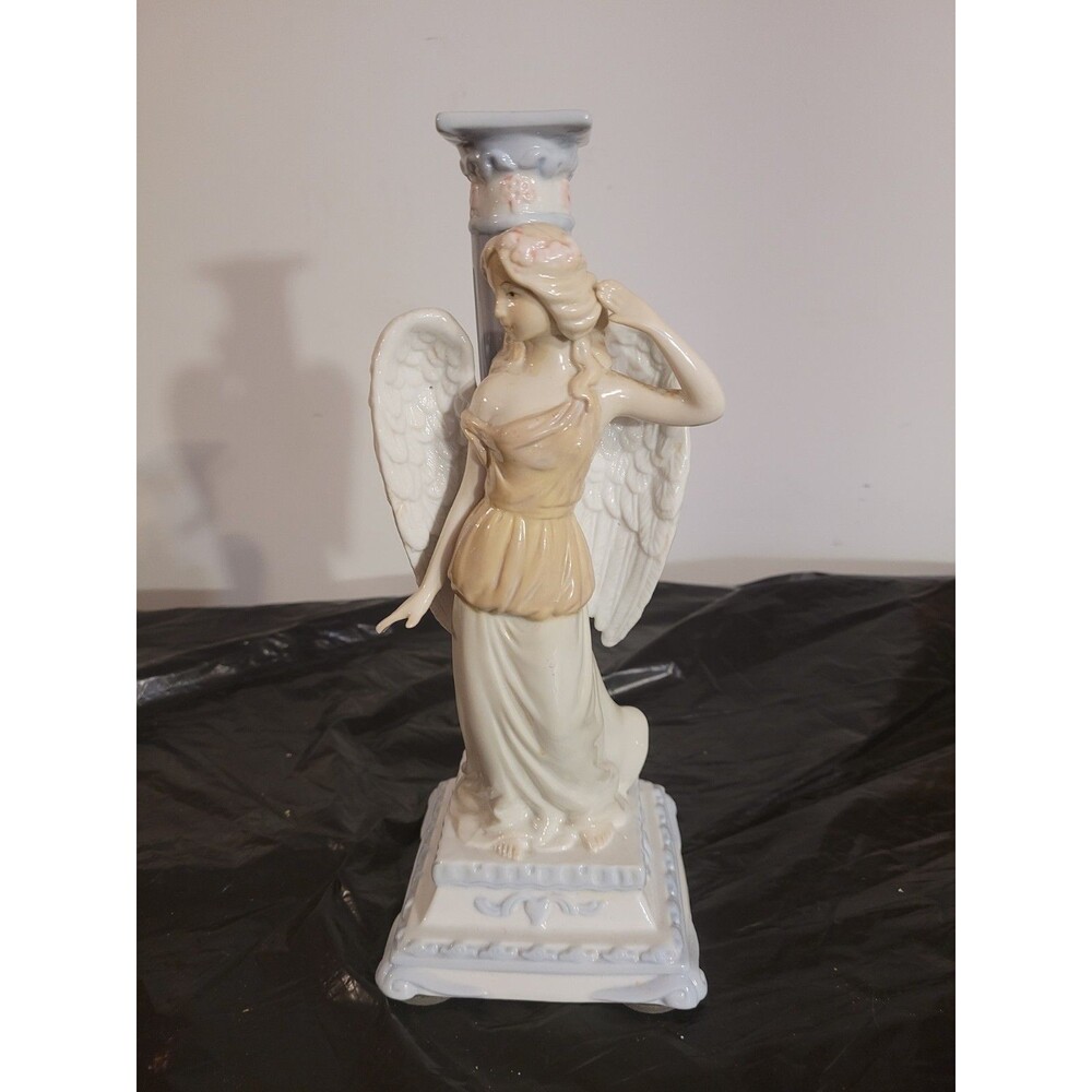 Vtg Porclelain Angle Pillar Candle Holder 11"